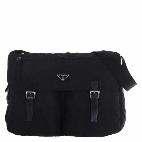 Black nylon store messenger bag